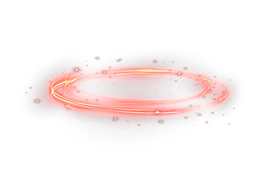 Abstract neon red ring glowing with bright sparkle and halo light. Luminous round frame isolated on transparent background for design overlays. - Powered by Adobe