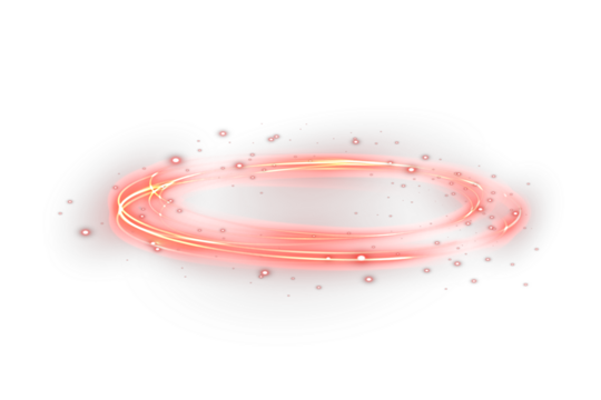Abstract neon red ring glowing with bright sparkle and halo light. Luminous round frame isolated on transparent background for design overlays.