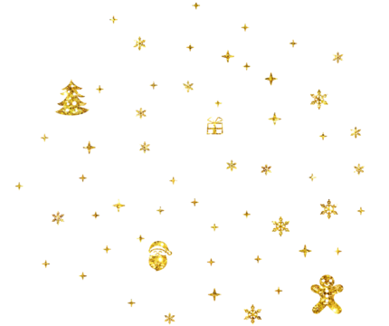 Christmas gold glitter stars snowflake, Christmas Tree, Christmas Hat, Santa, gift box, circle confetti decoration - Powered by Adobe