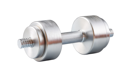 Shiny Silver Barbell Weight With Textured Surface and Transparent Background Isolated