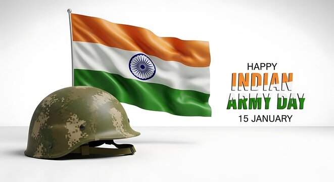 Celebrating indian army day with the national flag and a soldiers helmet isolated on white background