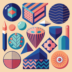 Obraz premium Geometric Shapes and Abstract Forms in Blue Pink and Teal