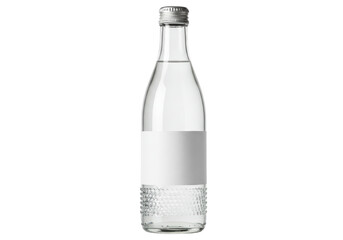 Isolated sparkling water glass bottle with blank label for logo, carbonated beverage