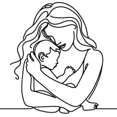 mother and baby simple one line drawing  . Transparent background png file