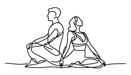 Ingelijste posters Een lijn Simple one line drawing a man and woman doing yoga . Transparent background png file  © DigitArt