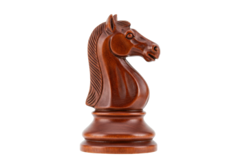 Isolated Knight chess piece crafted from dark wood, a strategic game with a classic design