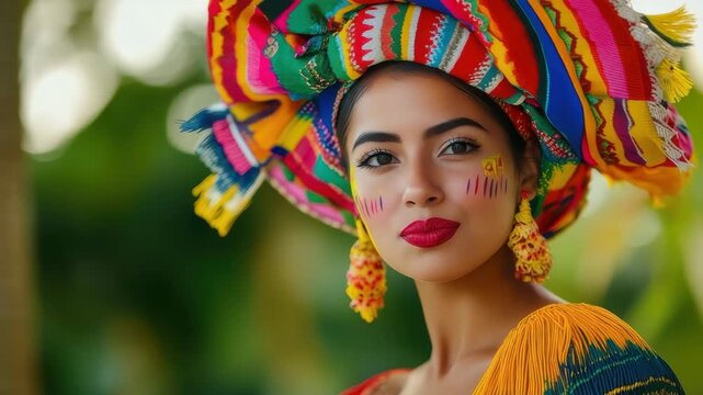 Colombian woman smiling wearing traditional andean clothes and hat