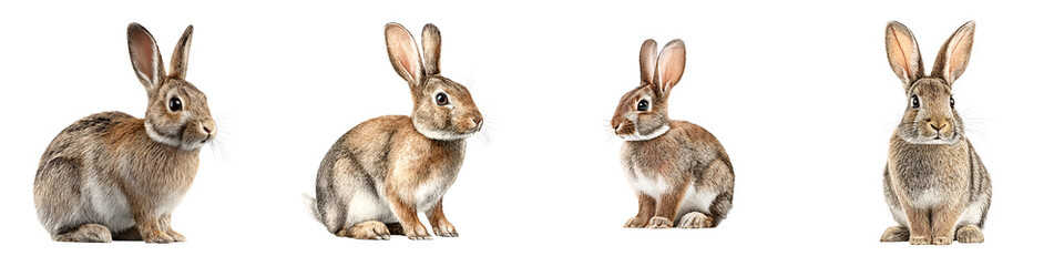 Fototapeta premium Charming rabbits with expressive eyes and attentive postures, showcasing their soft fur in a lively outdoor setting perfect for nature-themed projects