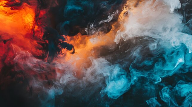 Abstract colorful smoke swirls on a dark background.