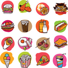 fast food icons set