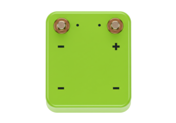 Isolated device for electronic circuit testing, green battery with positive and negative marks