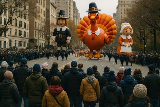 Thanksgiving parade with giant balloons.