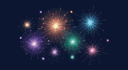 Fototapeta premium Vibrant Bursting Fireworks Display Against Dark Night Sky.