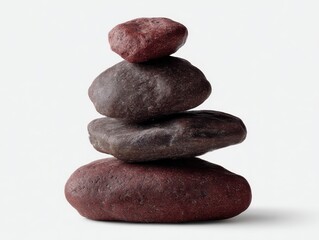 Stacked red stones in balance on white background studio shot close up zen like composition