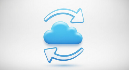 Cloud computing data synchronization concept showing arrows around a cloud for technology and business