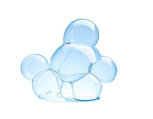 Cluster of translucent, overlapping spheres with iridescent sheen against a dark backdrop