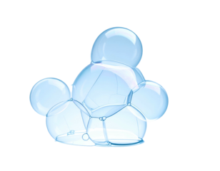 Cluster of translucent, overlapping spheres with iridescent sheen against a dark backdrop