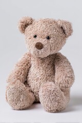 Obraz premium Plush Teddy Bear Seated Still Life Studio Shot on White Background Cute Toy Animal Gift for Child