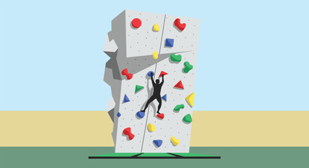 Simple flat illustration of a rock climber practicing