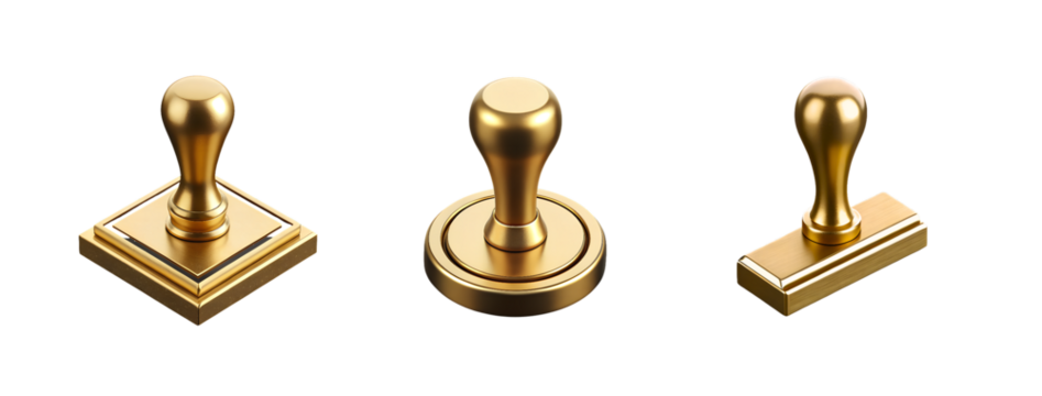 Collection of notary stamps in different shapes, isolated in transparent background