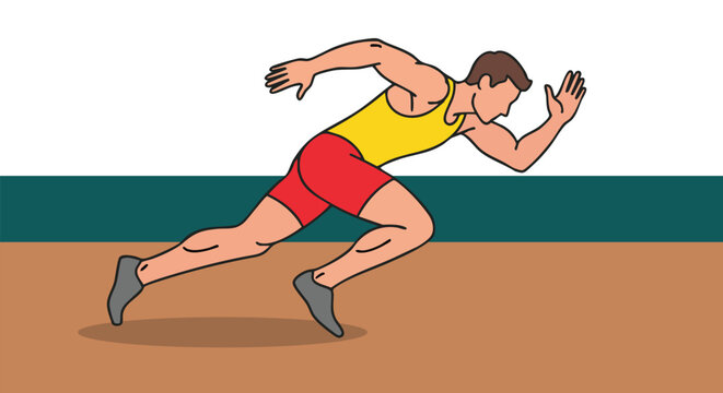 Simple flat illustration runner is running on the track.