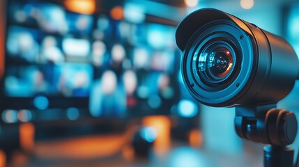 A smart video conferencing camera on an office desk, showing high-definition video streaming (2)