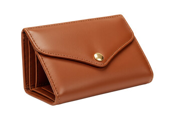 Isolated Brown Leather Wallet with Snap Closure and Stitching for Money Holding