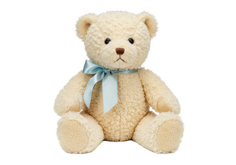 Isolated teddy bear, plush toy with ribbon, fluffy fur, and soft huggable material, cute love gift