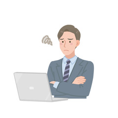 PC画面をみて悩んでいるビジネスマン