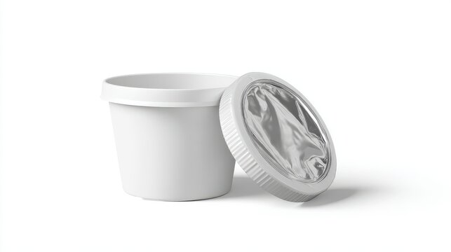 White plastic container with lid mockup on white background studio shot for food or cosmetic products packaging