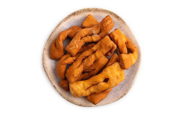 Crunchy biscuit Brushwood cookies isolated on white, top view, flat lay, close up