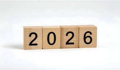 Wooden Number Blocks Displaying 2026 – Minimal Calendar and Date Concept