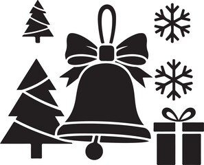 Christmas Icons Silhouette Collection with Bell and Trees