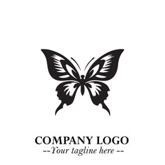 Elegant Butterfly Logo Symbol in Black on White Background with Minimalist and Modern Design
