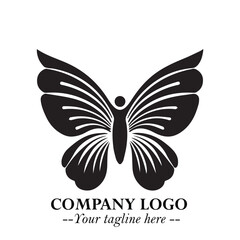 Elegant Butterfly Logo Symbol in Black on White Background with Minimalist and Modern Design
