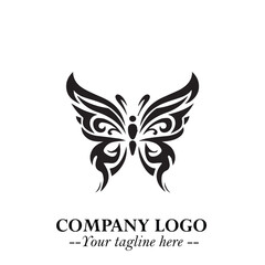 Elegant Butterfly Logo Symbol in Black on White Background with Minimalist and Modern Design
