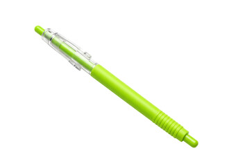 Isolated bright green pen with clear cap, office supply writing instrument for work or school