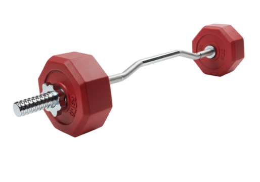 Isolated Red Barbell Weightlifting Fitness Tool for Bicep Curl Exercise at the Gym