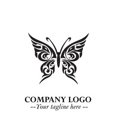 Elegant Butterfly Logo Symbol in Black on White Background with Minimalist and Modern Design
