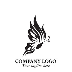 Elegant Butterfly Logo Symbol in Black on White Background with Minimalist and Modern Design
