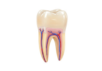 Isolated Human molar with root canal, pulp, blood vessels, and nerves for medical concepts