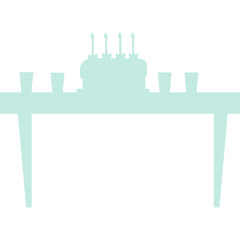 Table with birthday cake and cups decorated with candles in pastel blue on a transparent background a festive celebration setting