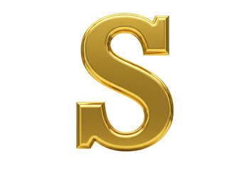 Isolated golden letter S, metallic alphabet character, capital letter, glossy, shiny, rich