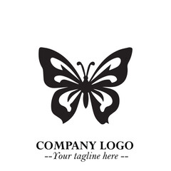 Elegant Butterfly Logo Symbol in Black on White Background with Minimalist and Modern Design
