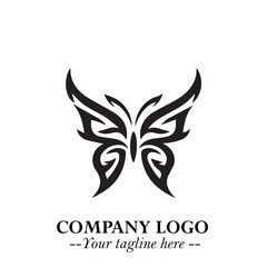 Elegant Butterfly Logo Symbol in Black on White Background with Minimalist and Modern Design