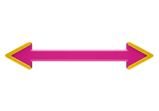Isolated bi-directional pointer illustration, pink, left and right direction indicator, forward-back