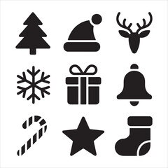 christmas day vector art icon pack silhouette bandle bnner icon set black and white backgrount 9 sampol disign