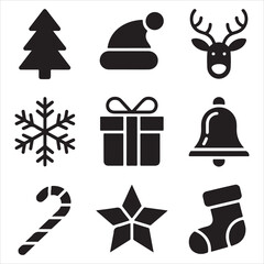 christmas day vector art icon pack silhouette bandle bnner icon set black and white backgrount 9 sampol disign
