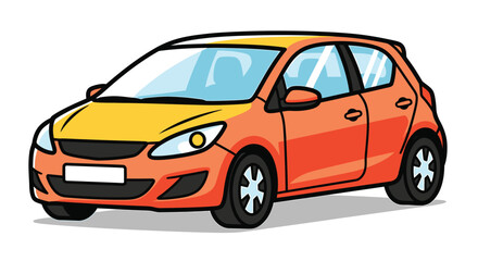 Fototapeta premium Illustration of a small orange hatchback car compact vehicle