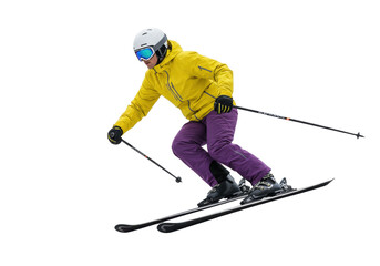 Obraz premium Isolated skier in motion, sports action image, winter sport, mountain, extreme sport, isolated shot